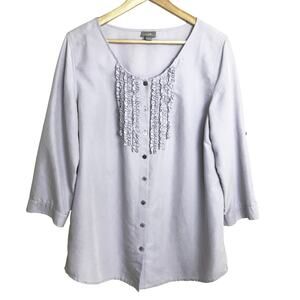 J. Jill Ruffle Blouse Women’s Size Large Purple Roll Sleeves Casual